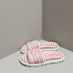 Authentic Dior Pink and White Houndstooth Sandals